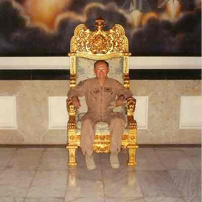 Wayne Lloyd in Saddam Hussein's throne
