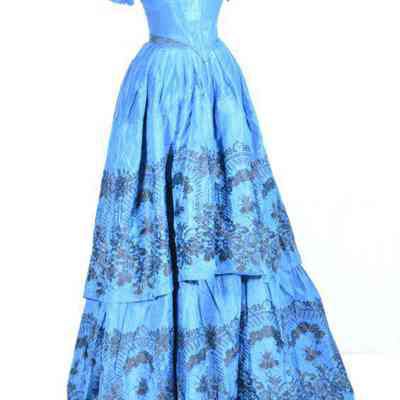 Full length two piece crinoline dress of royal blue silk