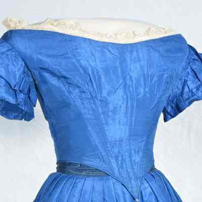 Full length two piece crinoline dress of royal blue silk