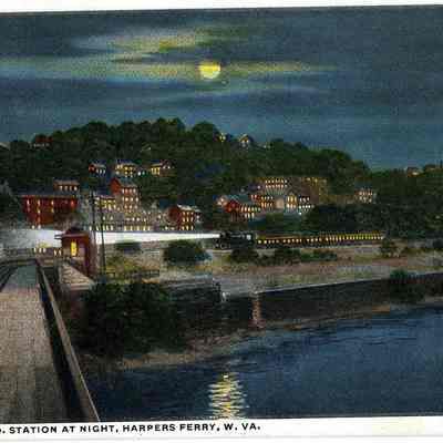 View of B. & O. Station at Night, Harpers Ferry, W. VA.