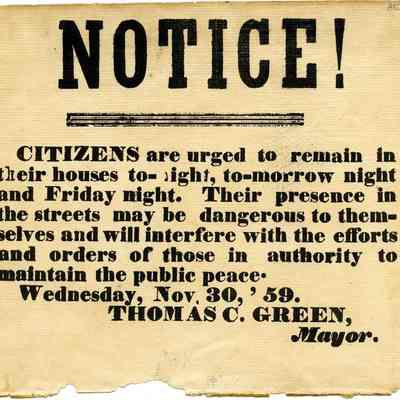 Notice to remain indoors when John Brown was to be hanged