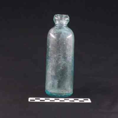 Blue-green glass beverage bottle