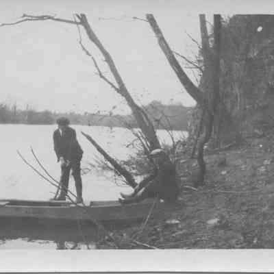 Norman Gray (standing) & Joe Milton at Clifton Farm - c1920