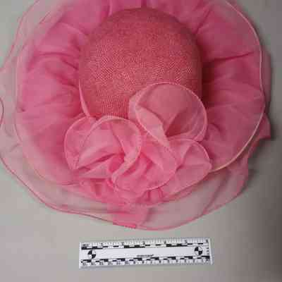 Hot pink straw church hat with pink tulle