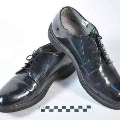 Black, patent leather U.S. Air Force dress shoes with laces