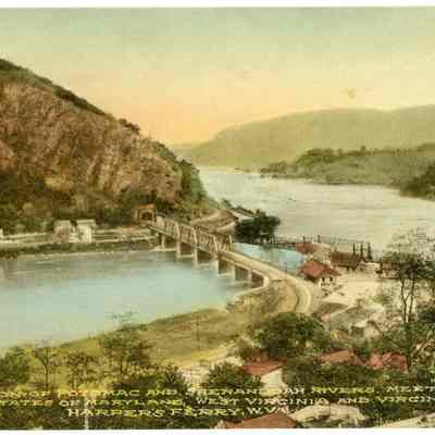 Junction of Potomac and Shenandoah Rivers. Meeting of the States of Maryland, West Virginia and Virginia. Harper's Ferry, W. VA.