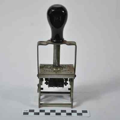 Standard date stamp with wooden knob handle