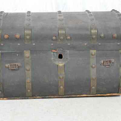 Brass bound, leather covered coach trunk