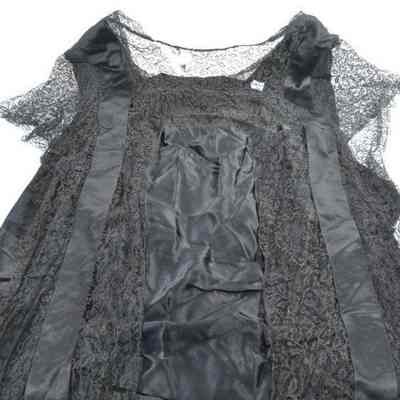 Black silk and lace calf length evening dress