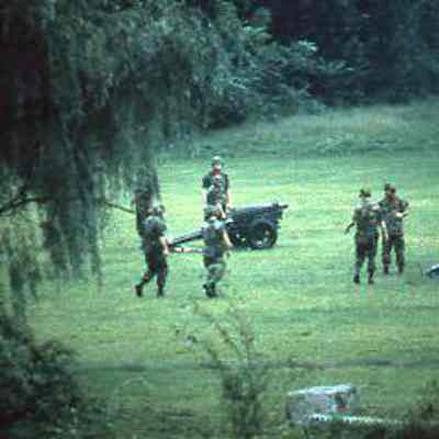 201st Field Artillery render salute with artillery pieces