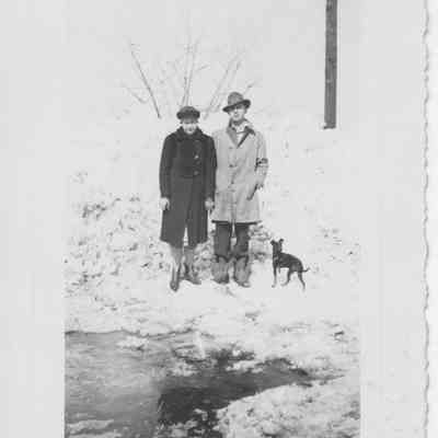 Dice & Paul Milton, with dog, Bounce - Feb. or March, 1947 blizzard