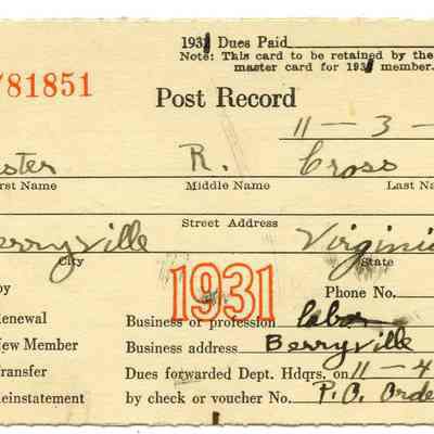 29 Green-Copeland American Legion Post 63 membership cards