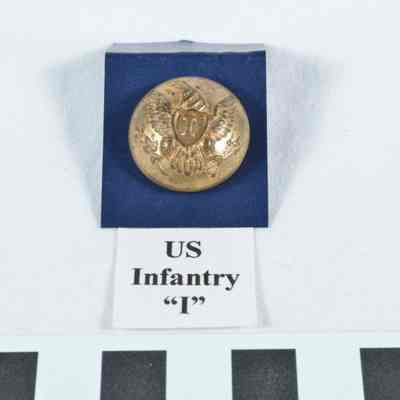 Two piece U.S. Infantry stamped brass uniform button "I"