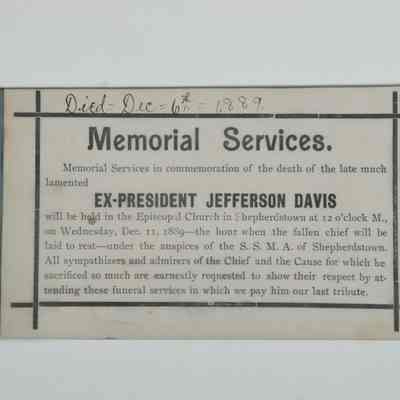 Announcements of Jefferson Davis' death