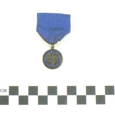 Medal with dark blue ribbon above
