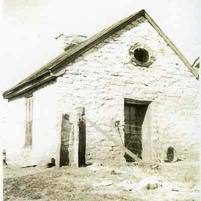 Front of stone house on Marshall Burns farm