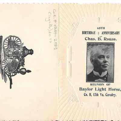 Invitation card for the reunion of the Baylor Light Horse Company B