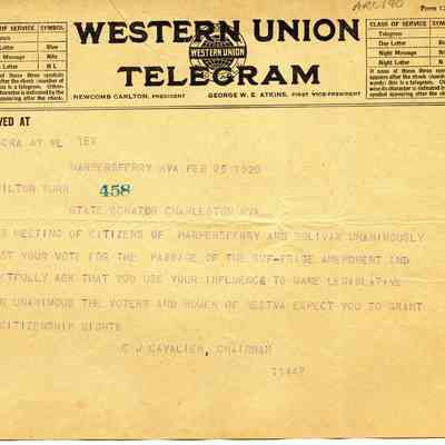 telegram from C. J. Cavalier