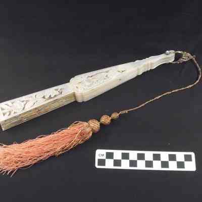 Tiffany fan, mother of pearl handle, opal on base of fan
