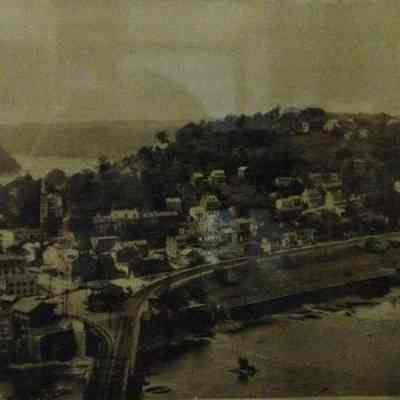 Panoramic postcard showing Harpers Ferry and gap
