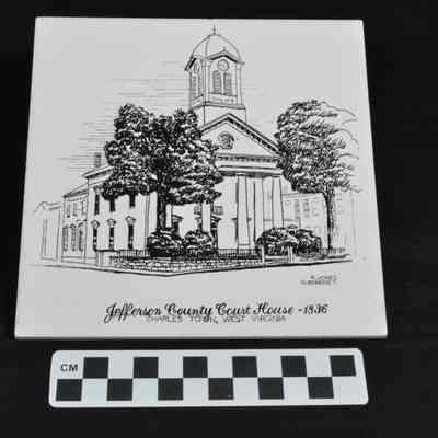 White tile with picture of Jefferson County Court House