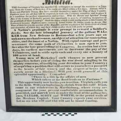 Regimental orders "To the Officers and Privates of the 67th Regiment of Virginia Militia"