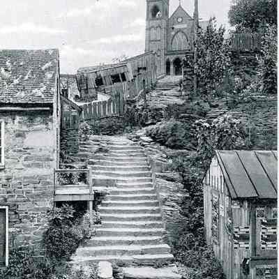 The old "Stone Steps," cut in virgin rock, leading up from High Street, past the Robert Harper residence, thence to St. Peter's Church, and to Jefferson's Rock, beyond
