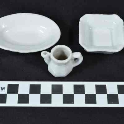 White china doll pitcher, meat dish and vegetable dish