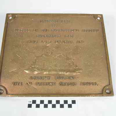 Brass plaque commemorating the Charles Town Academy