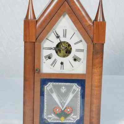 Walnut steeple style mantel clock