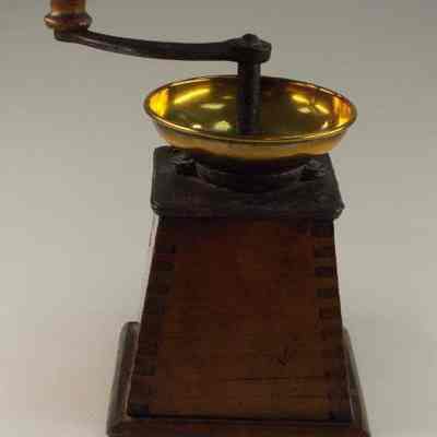 Wood, brass and iron coffee grinder