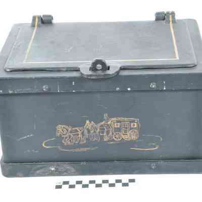 Black, iron, stagecoach strongbox