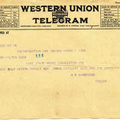telegram from H. K. Danbridge [sic], probably Dandridge