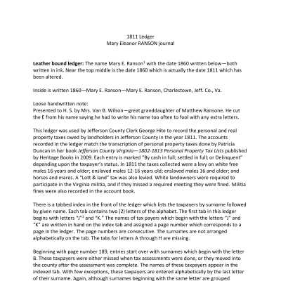 Jefferson County personal property tax list, 1811