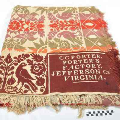 Five color jacquard woven coverlet