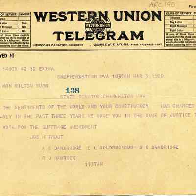 telegram from Serena Dandridge, et al.