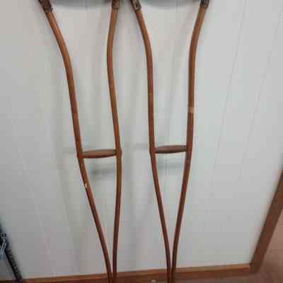 Wood and leather crutches