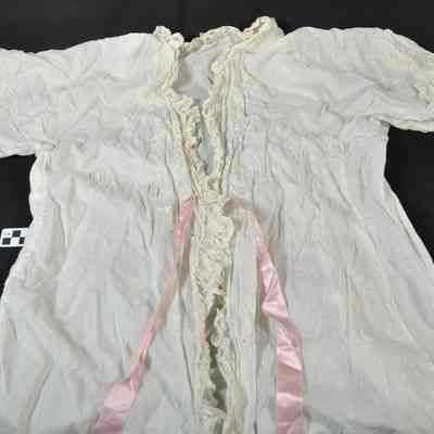 White thin cotton robe with pink silk ribbon for a belt