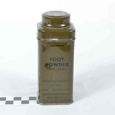Tin can containing foot powder