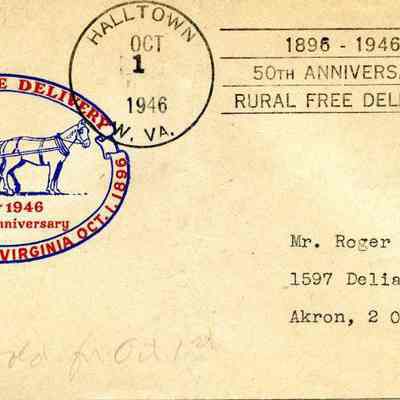 RFD cachet cover cancelled in Halltown in 1946