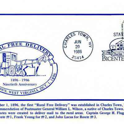 RFD cachet cover cancelled in Charles Town in 1986