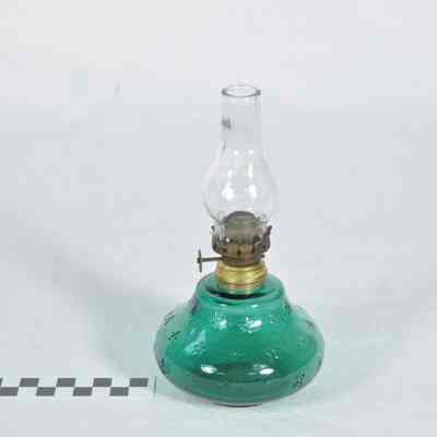Small pressed glass oil lamp-green base