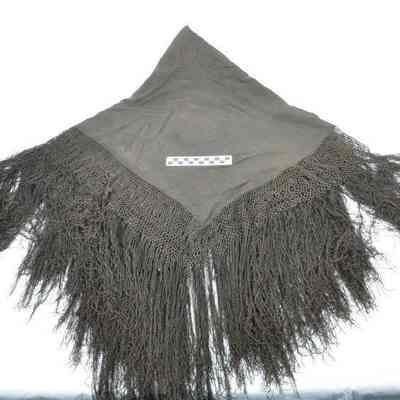 Black silk shawl with hand-knotted fringe