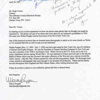 Walter Propper photo donation letter: Origformat: Other