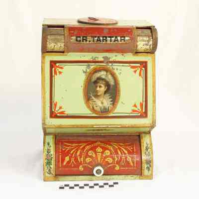 Decorated tin canister for spices