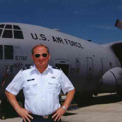 Wayne Lloyd in front of 167th AW U. S. Air Force plane