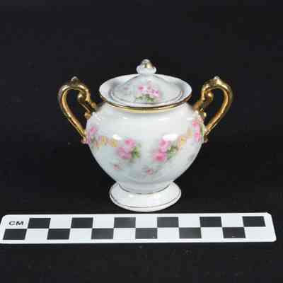 Pink flowered china sugar bowl