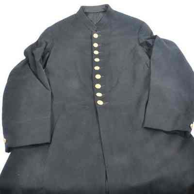 Long, black wool coat with FD on buttons