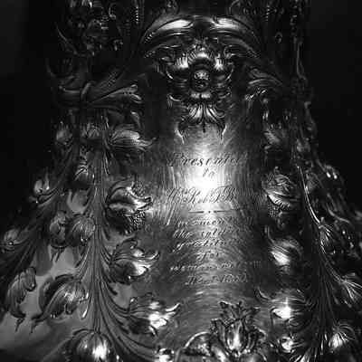 Silver pitcher, tray and goblets