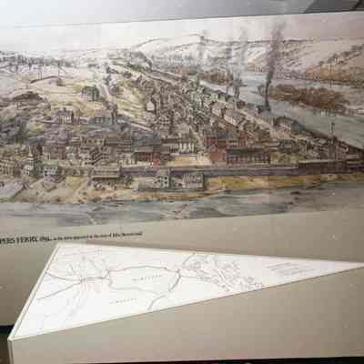 Mural on wall of John Bown Museum showing Harpers Ferry prior to raid